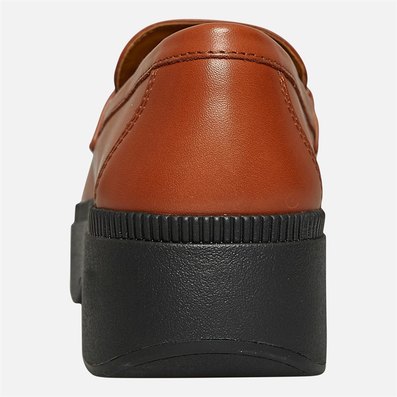 FitFlop Womens Luma Chunky Snaffle Leather Demi Wedge Loafers Deep Tan