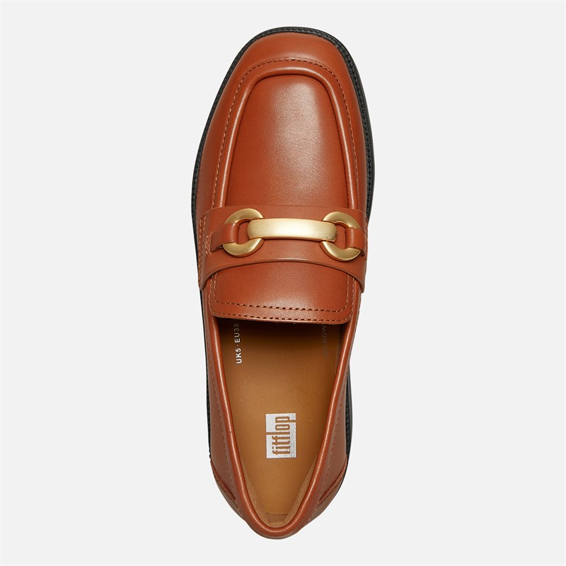 FitFlop Womens Luma Chunky Snaffle Leather Demi Wedge Loafers Deep Tan