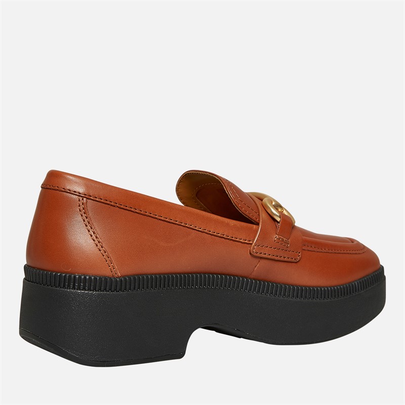 FitFlop Womens Luma Chunky Snaffle Leather Demi Wedge Loafers Deep Tan