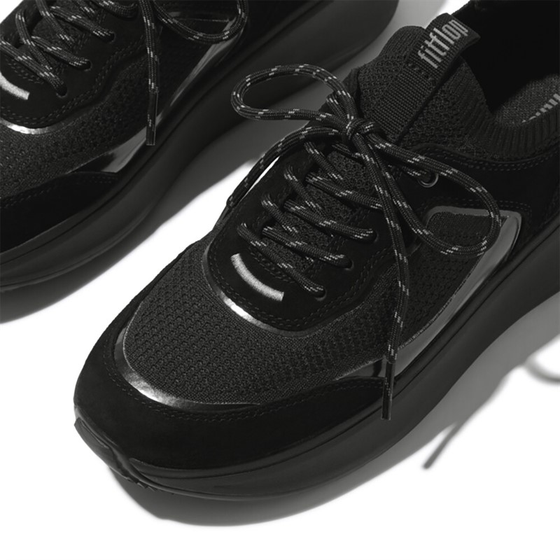 FitFlop Womens F-Mode Flatform Slip On Laced Trainers All Black