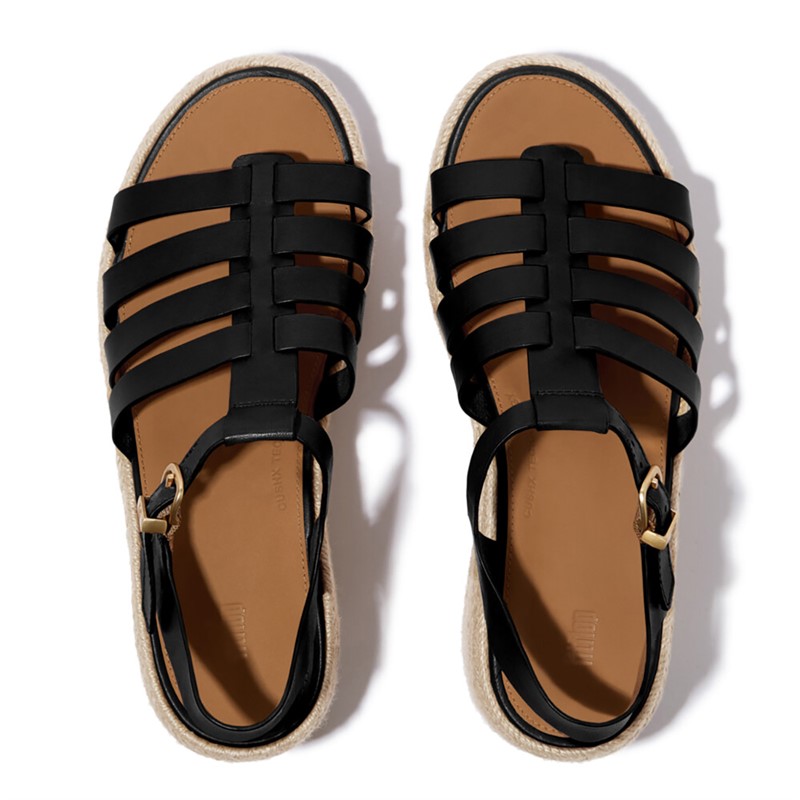 FitFlop Womens Platform Fisherman Wedge Sandals Black