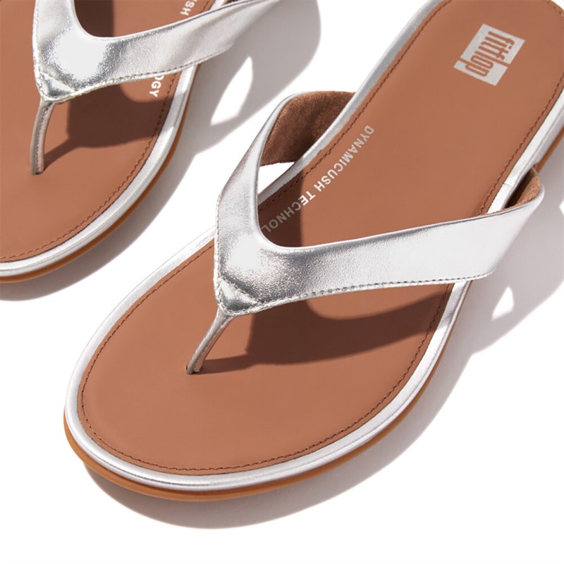 FitFlop Womens Gracie Leather Flip Flops Silver