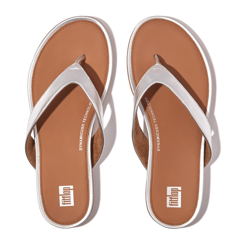 FitFlop Womens Gracie Leather Flip Flops Silver