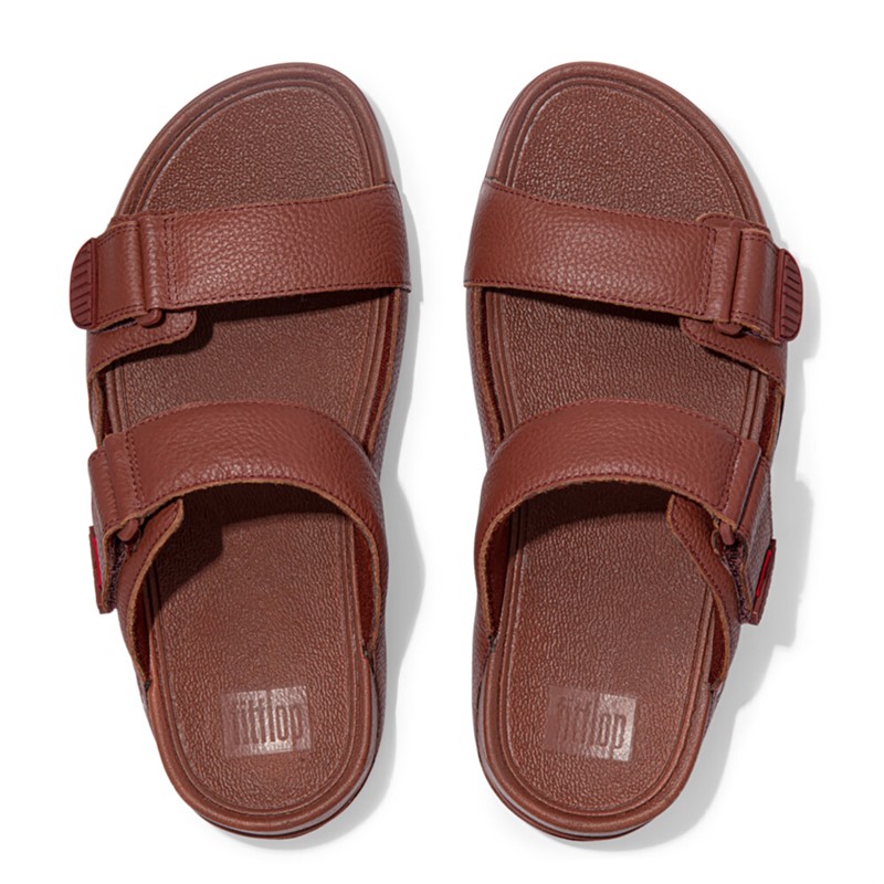 FitFlop Mens Gogh Moc Two Bar Sliders Red Brown