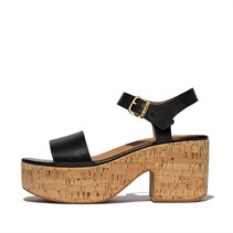 FitFlop Womens Platform Heeled Ankle Strap Sandals Black