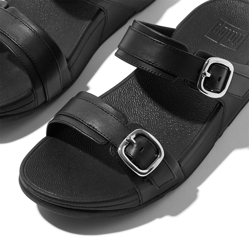 FitFlop Womens Lulu Adjustable Double Buckle Sliders All Black