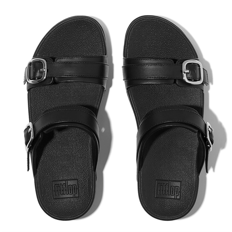 FitFlop Womens Lulu Adjustable Double Buckle Sliders All Black