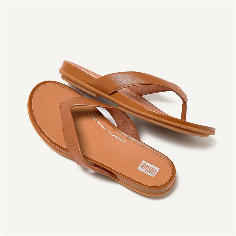 FitFlop Womens Gracie Leather Flip Flops Light Tan