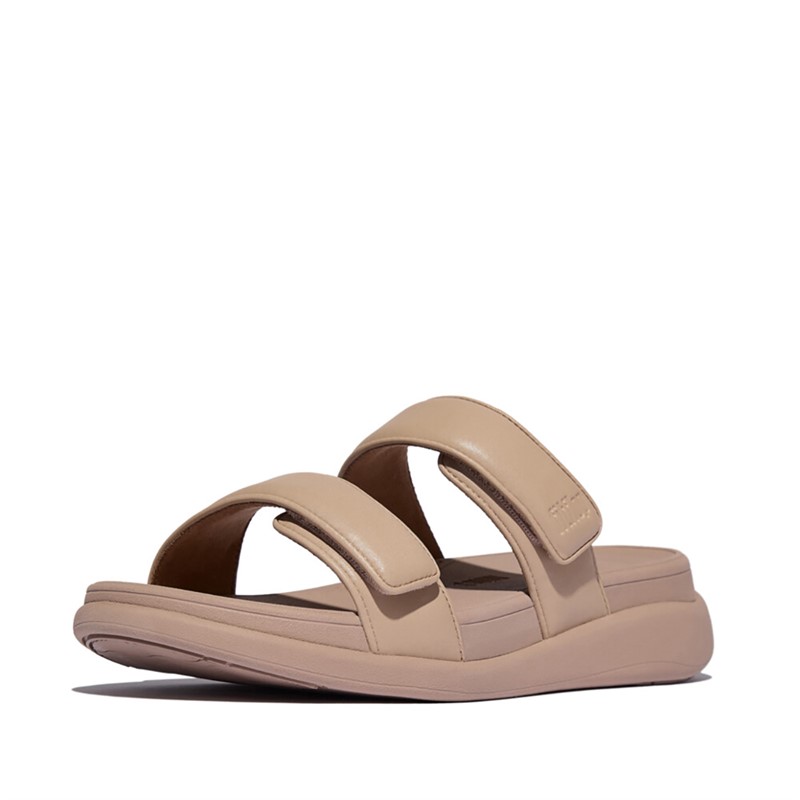 FitFlop Womens F-Mode Flatform Adjustable Two Bar Sliders Classic Beige