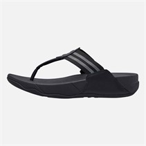 FitFlop Womens Walkstar Wide Fit Webbing Flip Flops All Black