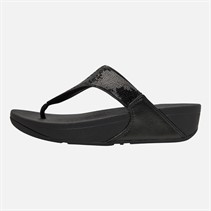 FitFlop Womens Lulu Sequin Toe Post Sandals All Black