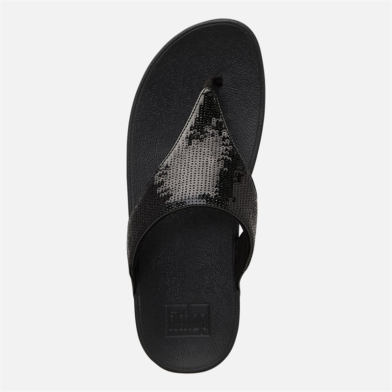 FitFlop Womens Lulu Sequin Toe Post Sandals All Black