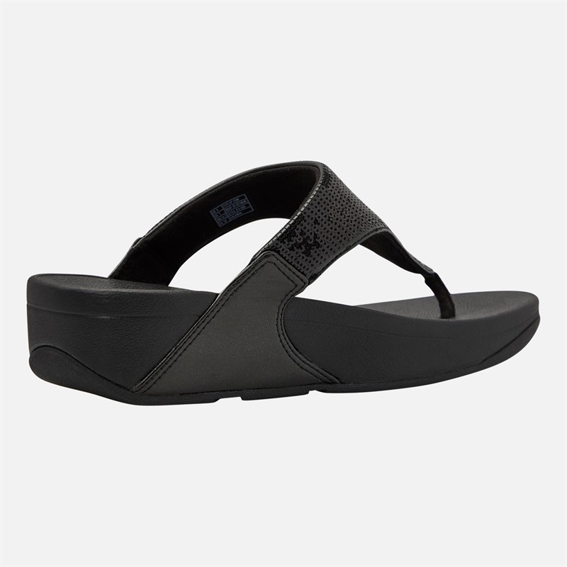 FitFlop Womens Lulu Sequin Toe Post Sandals All Black