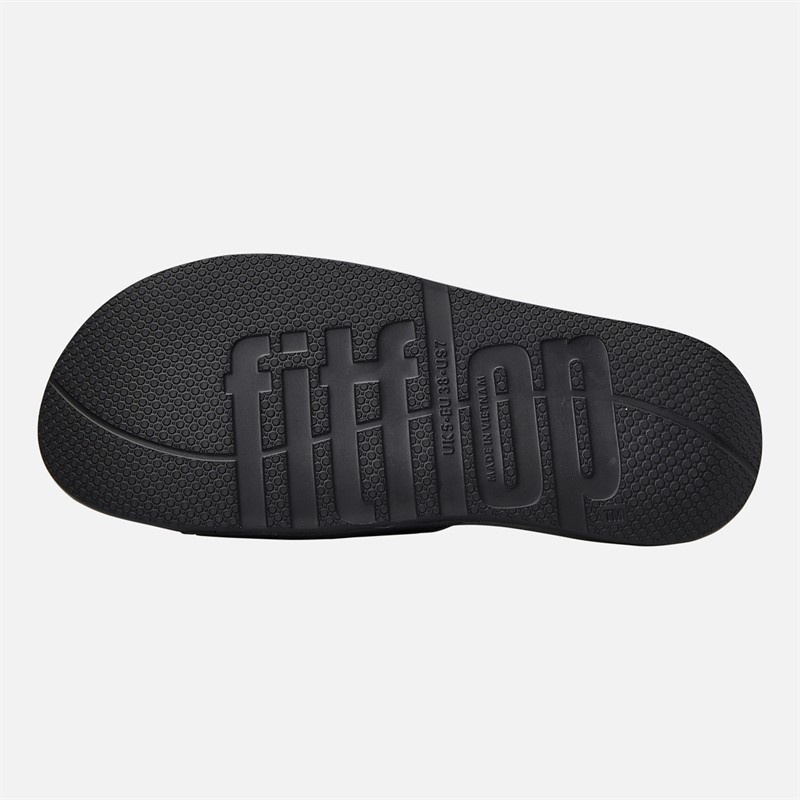 FitFlop Womens Iqushion Twin Bar Buckled Sliders All Black
