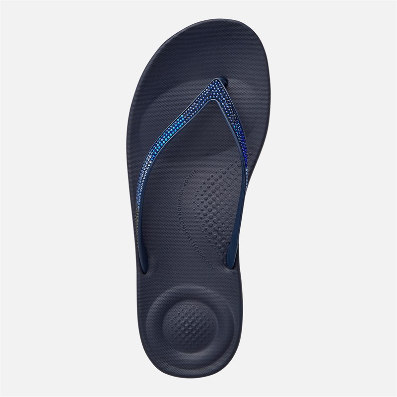 FitFlop Womens Iqushion Ombre Sparkle Flip Flops Midnight Navy
