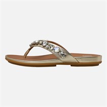 FitFlop Womens Gracie Jewel Deluxe Leather Flip Flops Platino
