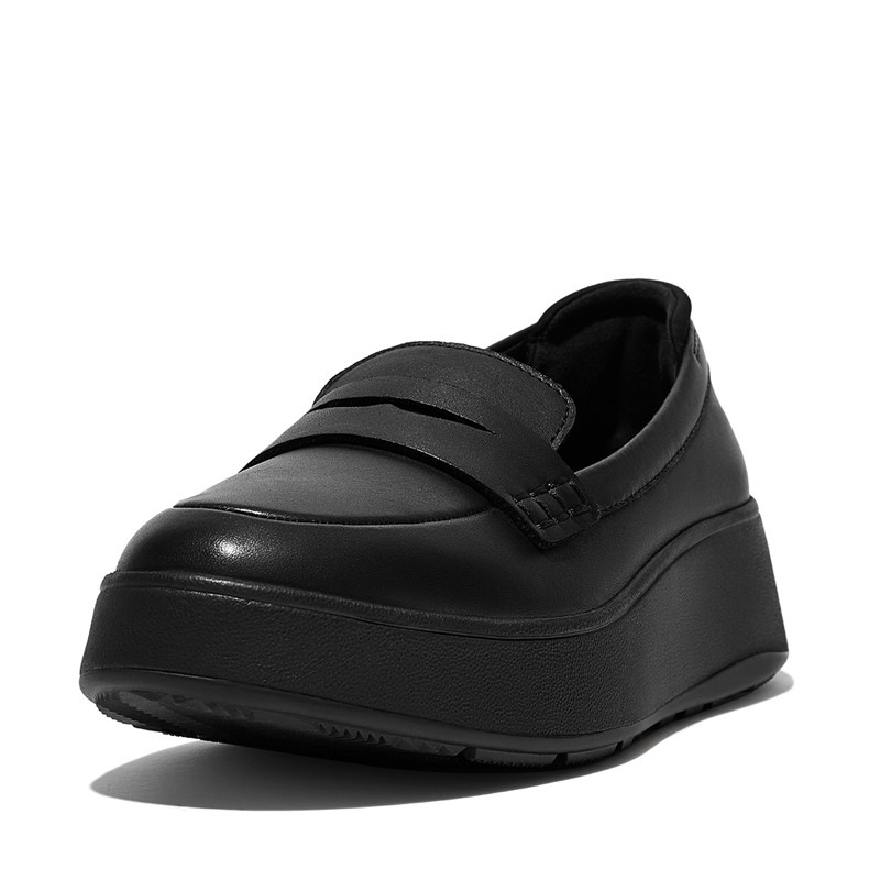 FitFlop Womens F-mode Flatform Leather Penny Loafers All Black