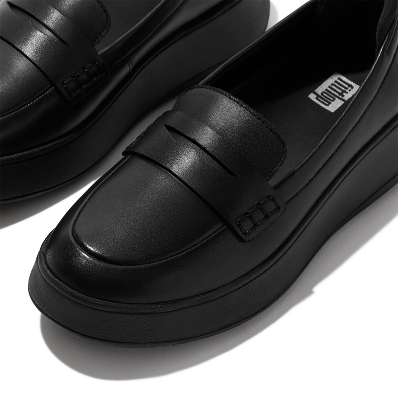 FitFlop Womens F-mode Flatform Leather Penny Loafers All Black