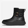 FitFlop Womens F-Mode Buckled Leather Flatform Ankle Boots Black