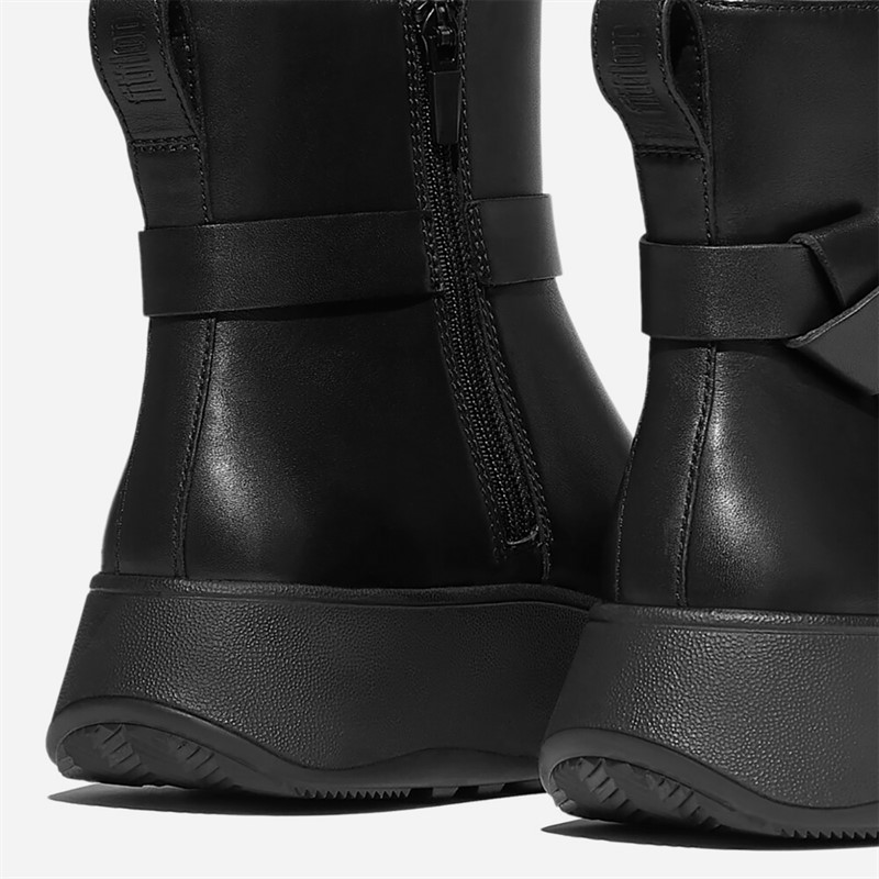 FitFlop Womens F-Mode Buckled Leather Flatform Ankle Boots Black