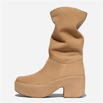 FitFlop Womens Platform Slouch Suede Heeled Boots Desert Tan