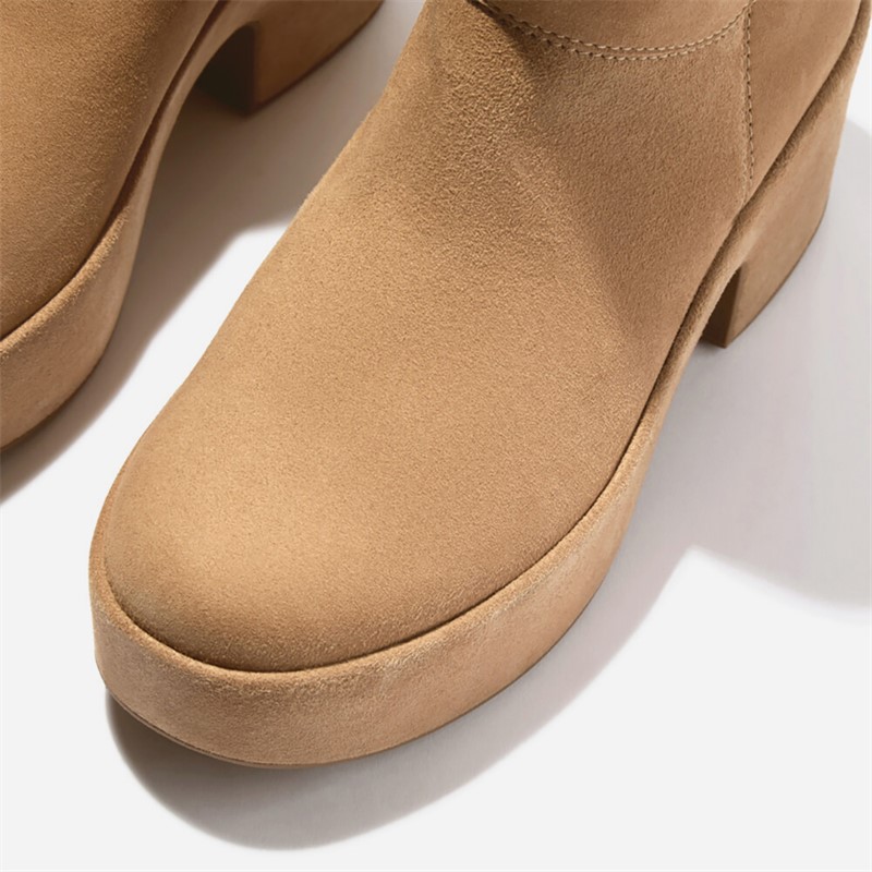 FitFlop Womens Platform Slouch Suede Heeled Boots Desert Tan