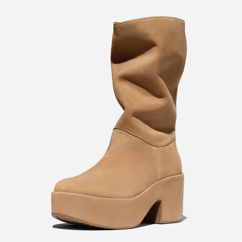 FitFlop Womens Platform Slouch Suede Heeled Boots Desert Tan