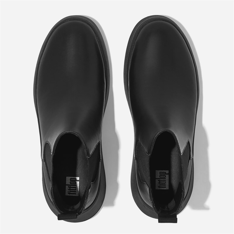 FitFlop Womens Leather Flatform Chelsea Boots All Black