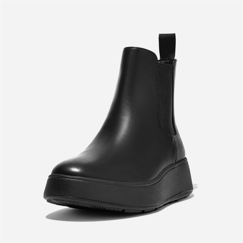 FitFlop Womens Leather Flatform Chelsea Boots All Black