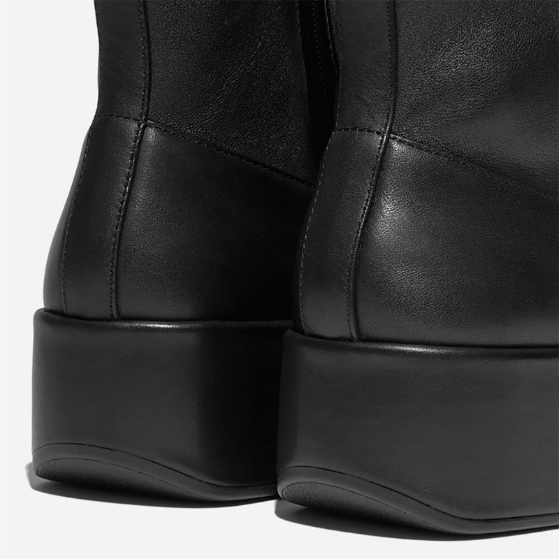 FitFlop Womens F-Luma Stretch Leather Demi Wedge Mid Calf Boots Black