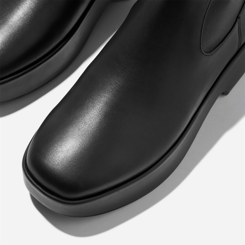 FitFlop Womens F-Luma Stretch Leather Demi Wedge Mid Calf Boots Black
