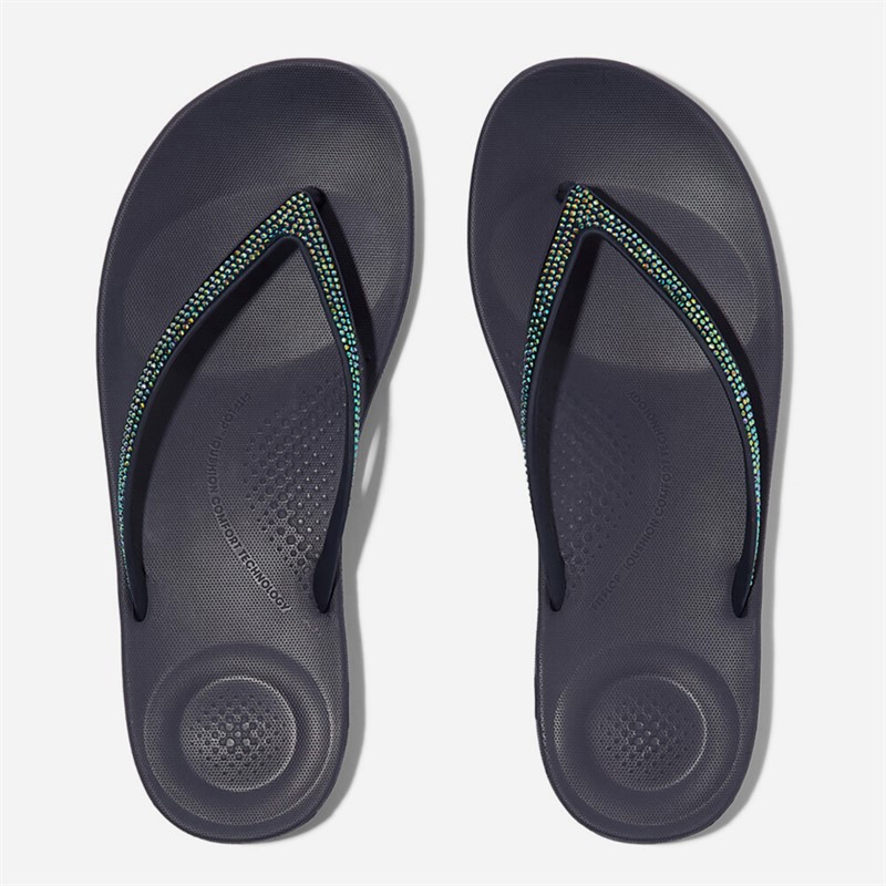 FitFlop Womens Iqushion Sparkle Flip Flops Midnight Navy