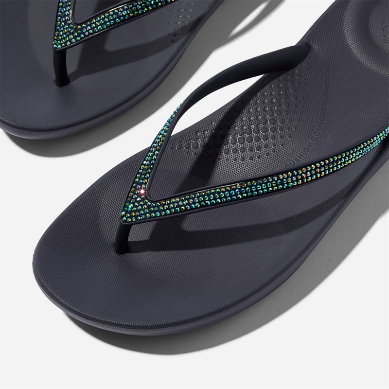FitFlop Womens Iqushion Sparkle Flip Flops Midnight Navy