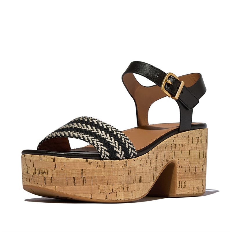 FitFlop Womens Ankle Strap Platftorm Sandals Black