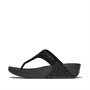 FitFlop Womens Lulu Crinkled Shimmer Toe Post Sandals Metallic Black