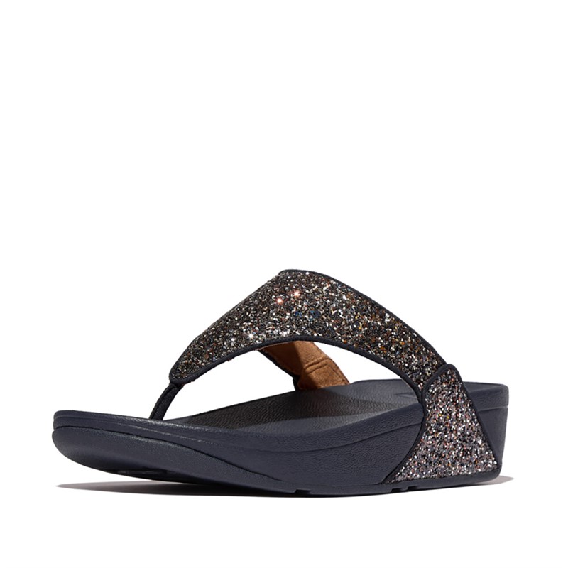 FitFlop Womens Lulu Multi Tonal Glitter Toe Post Sandals Midnight Navy Mix