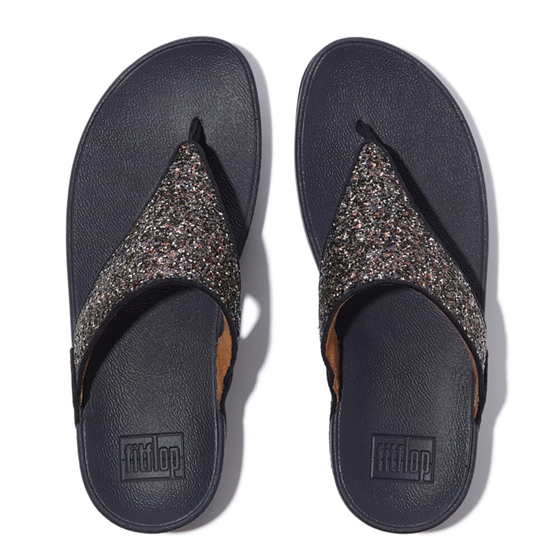 FitFlop Womens Lulu Multi Tonal Glitter Toe Post Sandals Midnight Navy Mix