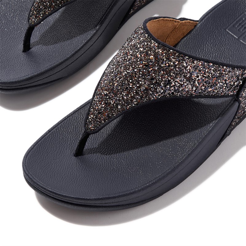FitFlop Womens Lulu Multi Tonal Glitter Toe Post Sandals Midnight Navy Mix