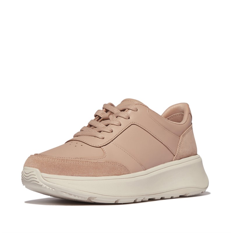 FitFlop Womens F-Mode Leather Suede Mix Flatform Trainers Classic Beige