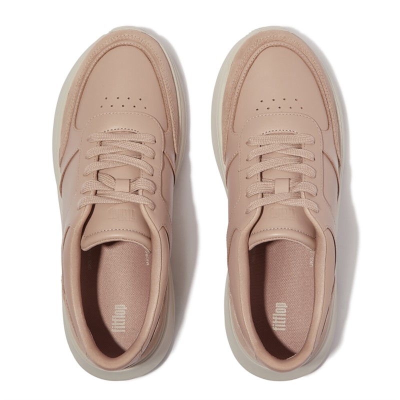 FitFlop Womens F-Mode Leather Suede Mix Flatform Trainers Classic Beige