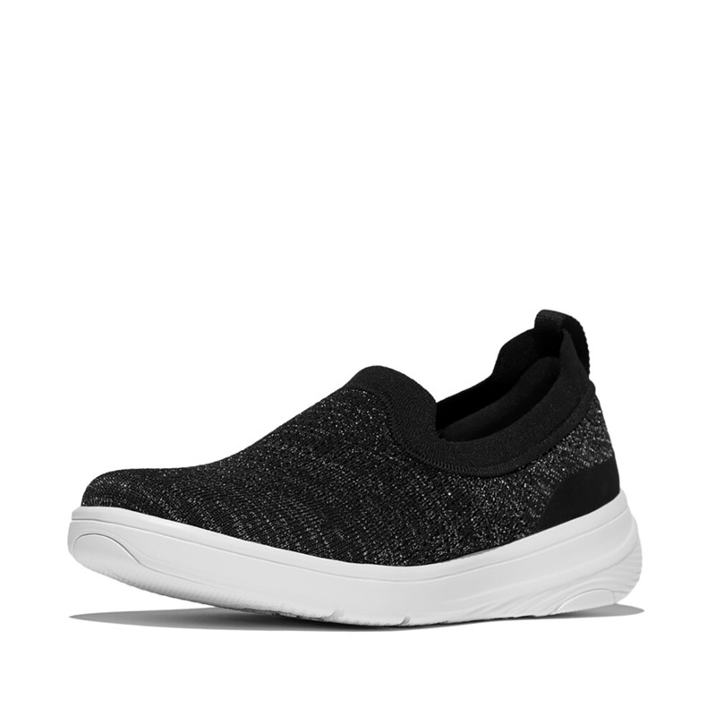 FitFlop Womens Super Q Knit Slip On Trainers Black/Silvereen