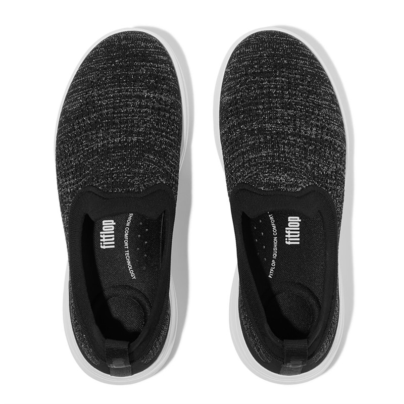 FitFlop Womens Super Q Knit Slip On Trainers Black/Silvereen