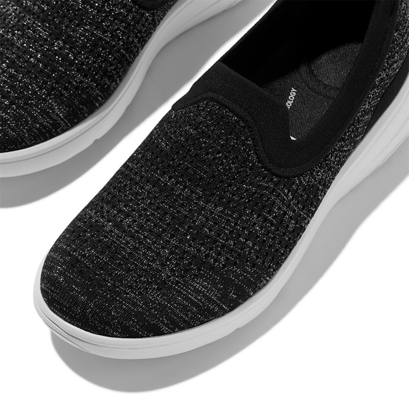 FitFlop Womens Super Q Knit Slip On Trainers Black/Silvereen