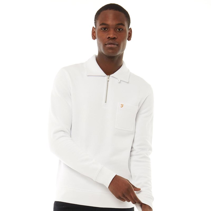 Buy Farah Vintage Mens Govanhill 1/4 Zip Long Sleeve Polo White