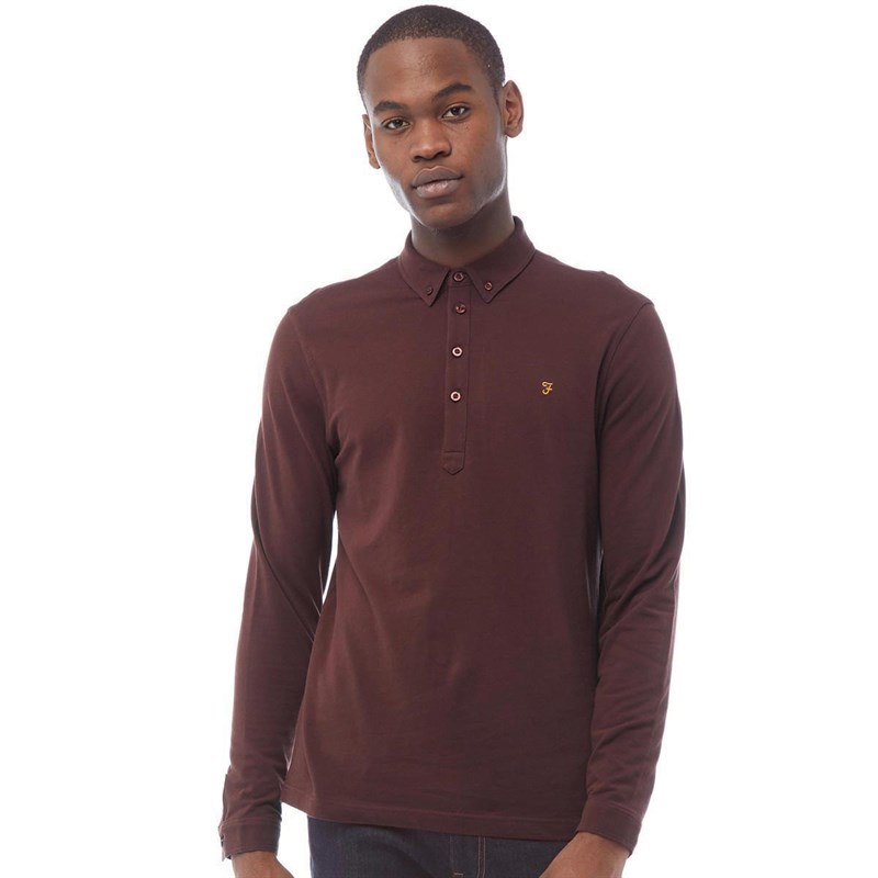 Buy Farah Vintage Mens Merriweather Long Sleeve Polo Cognac