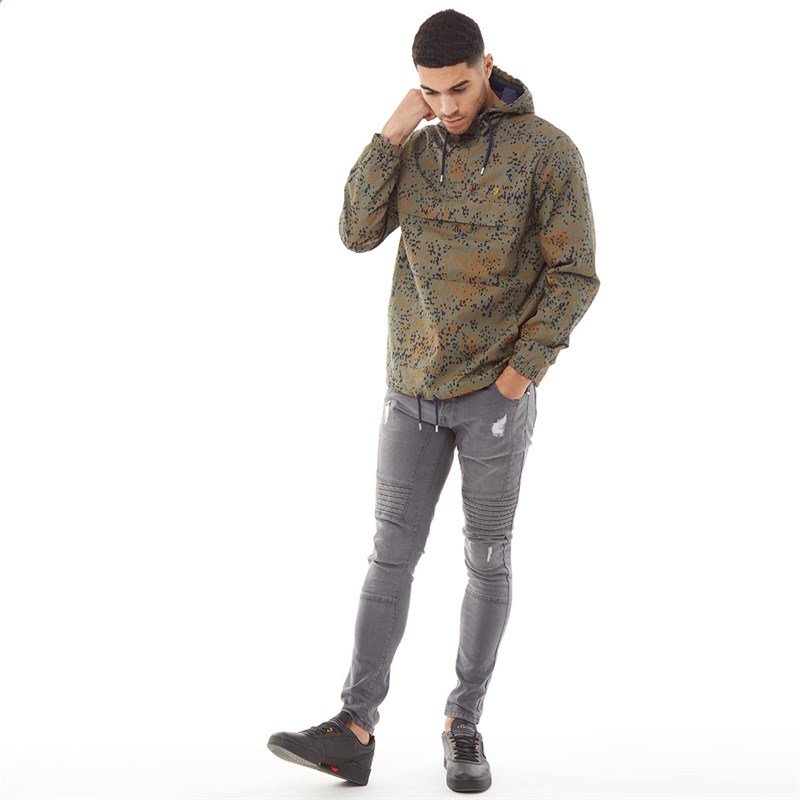 FARAH Vintage Mens Northampton Camo Print Overhead Jacket Vintage Green