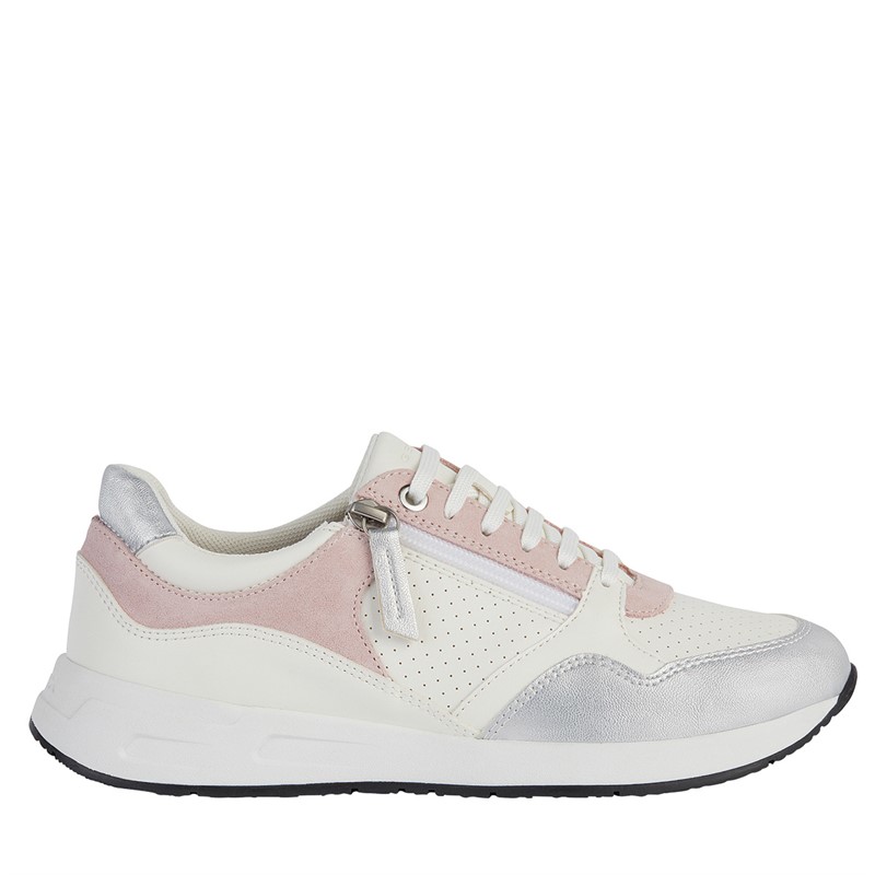 GEOX Womens Bulmya Side Zip Trainers White Light Rose