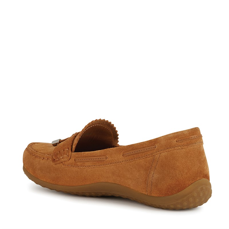 GEOX Womens Vega Moc Tassle Loafers Cognac