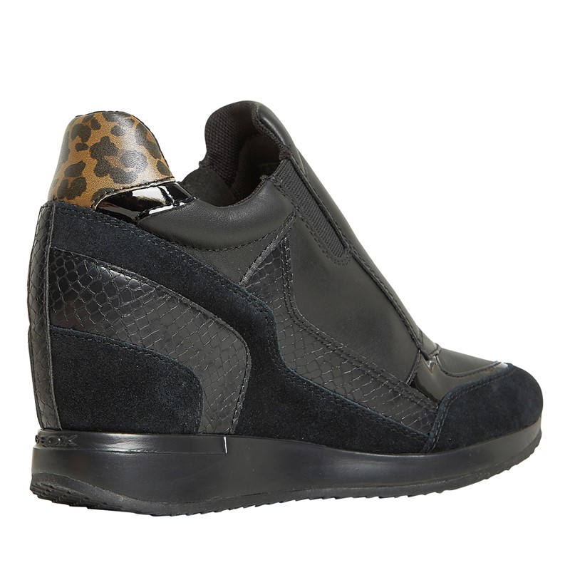 GEOX Womens Nydame Wedge Side Zip Trainers Black/Black