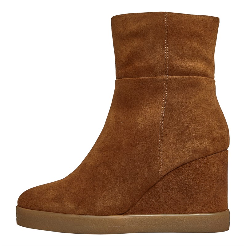 GEOX Womens Elidea Wedge Boots Dark Camel